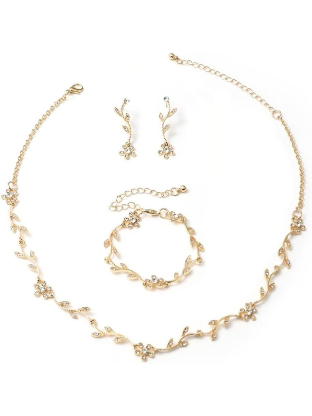 Elegant Crystal Bridal Jewelry Set - Rhinestone Necklace, Earrings & Bracelet